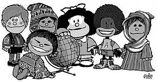 Personajes abrazando el mundo